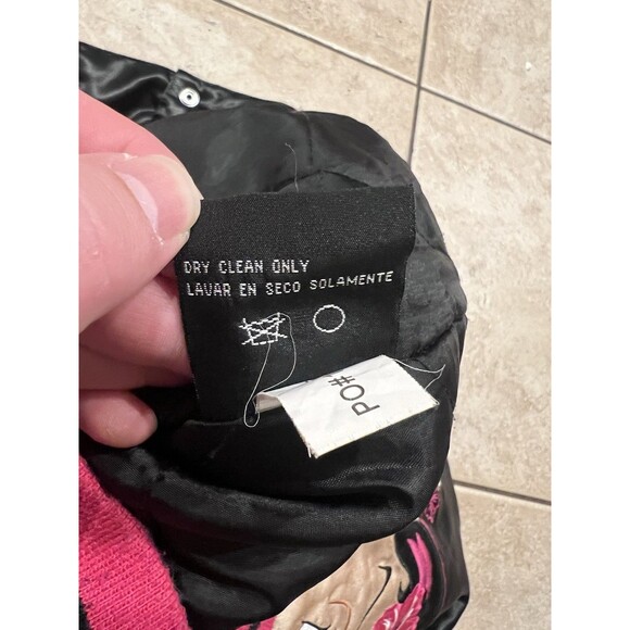 Betty Boop Jacket Womens Small Black Pink Satin Bomber RR Designs Wild Flower - Picture 7 of 8